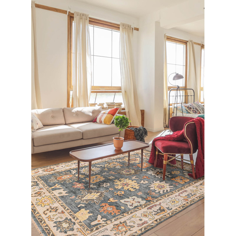 Tapis sarcelle moderne Oushak 7 pi 11 po x 9 pi 6 po