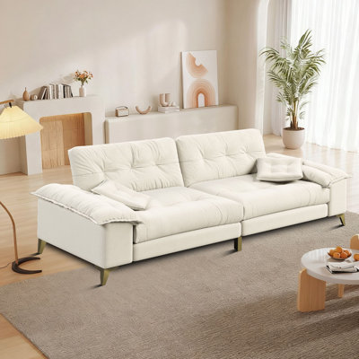 Modern Chenille Upholstered Sofa with Solid Wood Frame, Metal Legs and Tufted Design for living room and Reception area