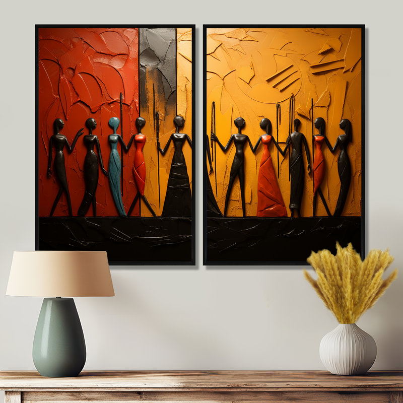«African Tribal Rhythms», art mural tribal africain, Noir, H 36 po x l 48 po, Reproduction encadrée sans passe-partout
