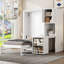  Lit simple escamotable rotatif avec bibliothèque, armoire haute et bureau extensible, canapé-lit peu encombrant, blanc-874067459