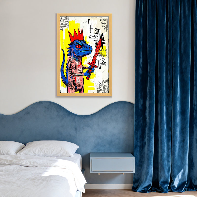 Animaux, dragon bleu avec couronne et épée, H 12 po x l 18 po, Toile tendue, Ne s’applique pas