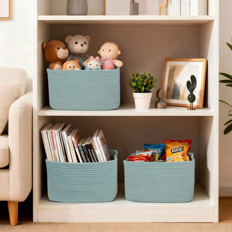 Cotton Rope Storage Basket Bins, Green