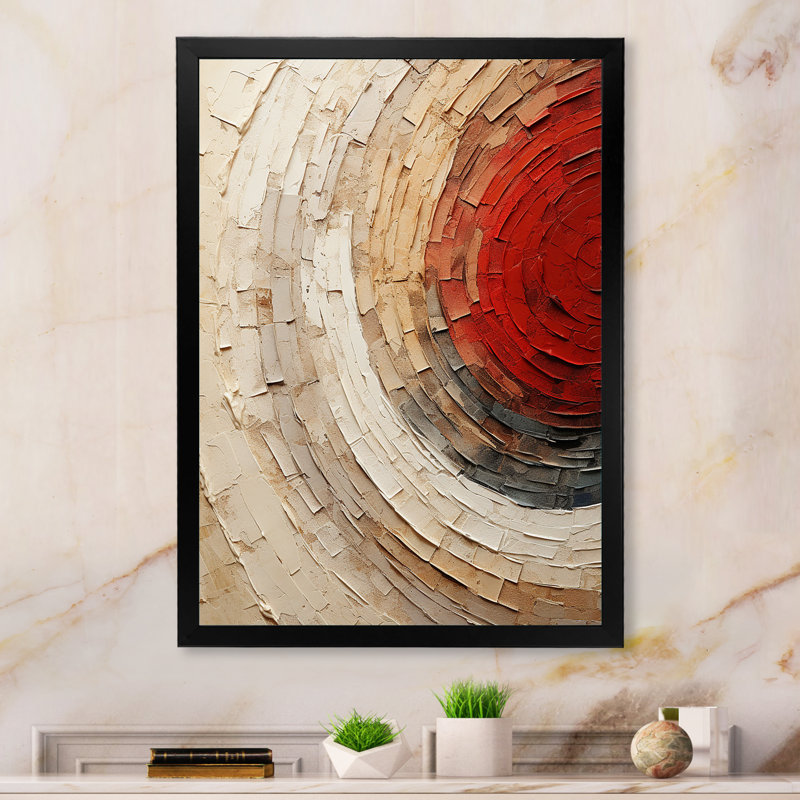 «Beige Red Spiral Poteries I», art abstrait sur toile spirales_106150, H 44 po x l 34 po x P 1,5 po, Cadre photo noir