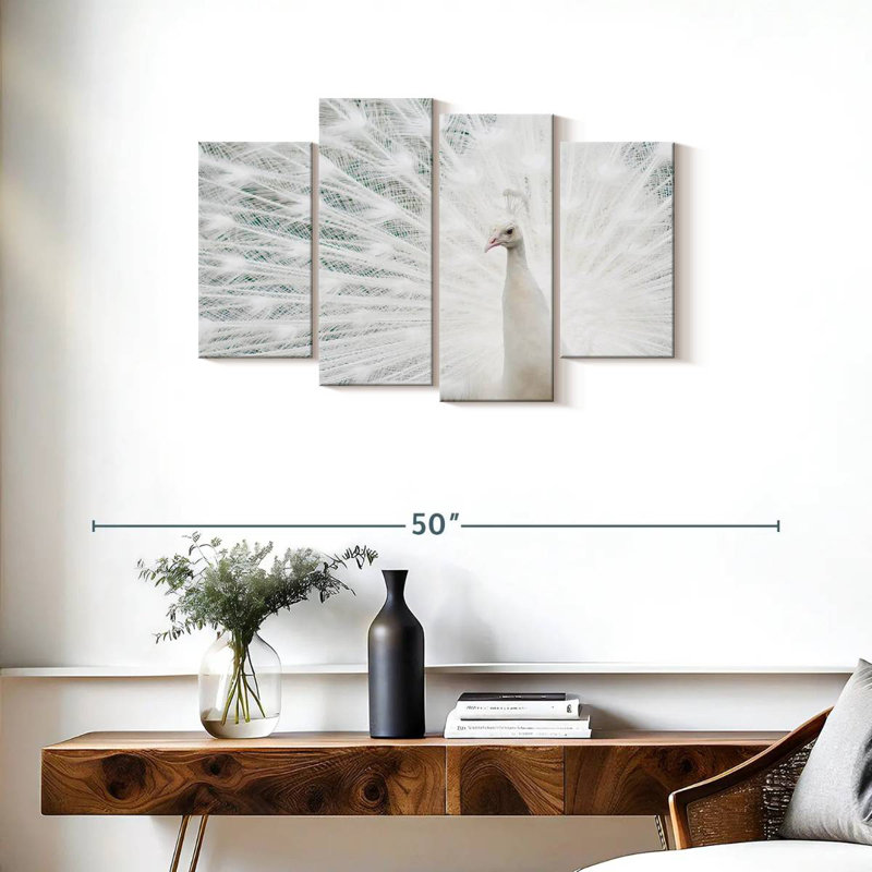 Plume de paon blanche neige, H 22 po x l 36 po
