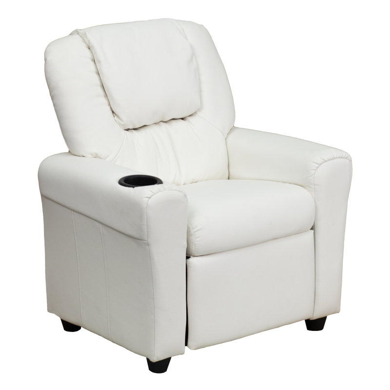 Forman LeatherSoft Contemporary Kids Recliner with Cup Holder and Headrest, White
