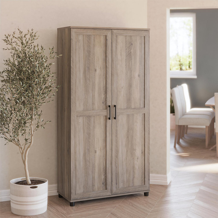 Straun Kitchen Pantry with Farm Doors and Microwave Shelf Laurel Foundry Modern Farmhouse