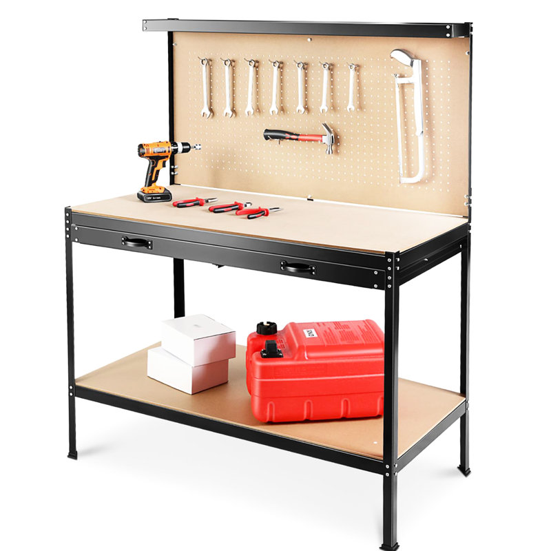 Table d'atelier robuste de 63 po avec tiroirs et banc de travail d'une capacité de 300 lb pour le garage, le bureau, la maison, acier robuste, imperméable, rouille