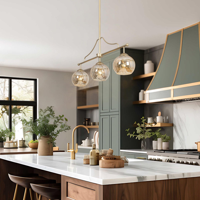 Cicel 3 - Light Gold Kitchen Island Pendant, Brass