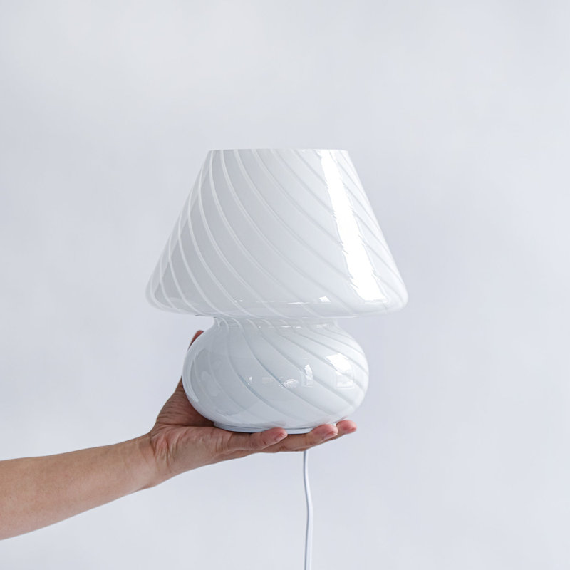 Glass Mushroom Table Lamp, Standard, White Stripe, 10" H x 9" W x 9" D