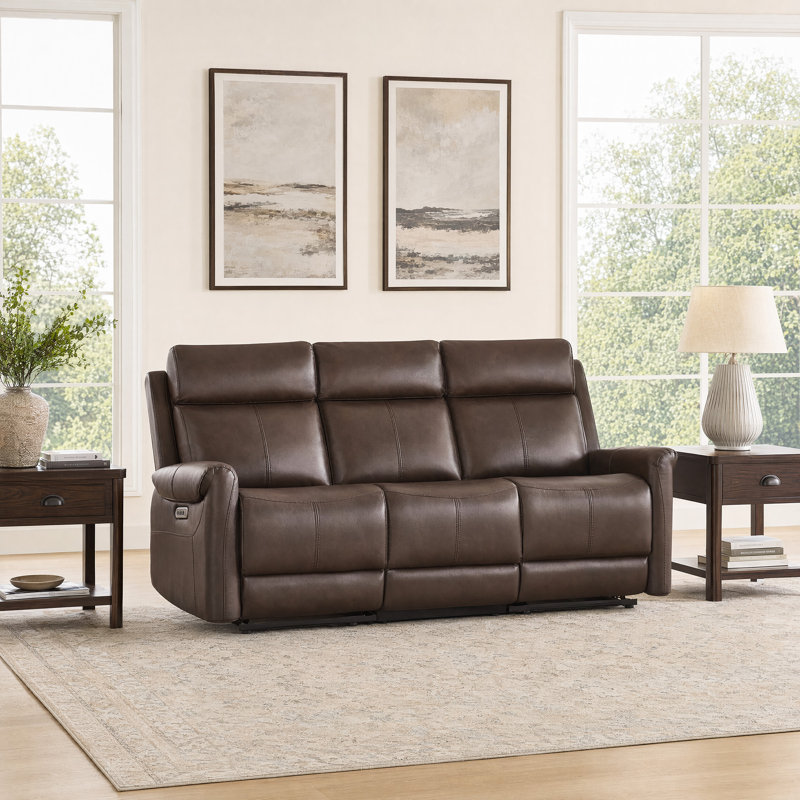 Canapé inclinable électrique 76,8 po 3 places, Saddle Brown