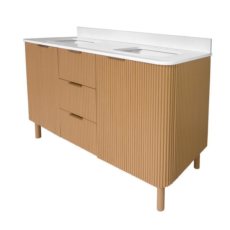 Meuble-lavabo double 60 po Belwood, Blanc d'ingénierie, Doré