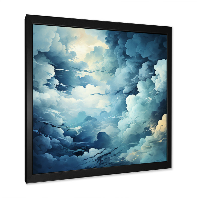 Tempête de nuages bleus et blancs sur toile, Cadre photo noir, H 30 po x l 30 po x P 1 po
