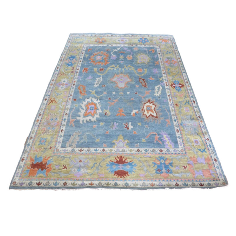Tapis bleu denim unique 9 pi 9 po x 14 pi One-of-a-Kind