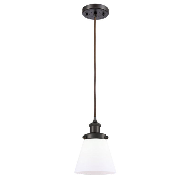 Luminaire suspendu conique à 1 lumière Wilmoth, DEL, Blanc mat, Bronze huilé