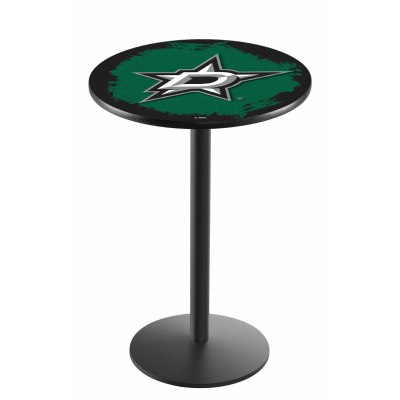 NHL Round Metal Base Dining Table, Black Wrinkle, Dallas Stars