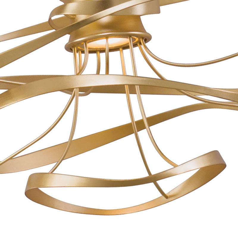 Calligraphy 2 - Light Unique Geometric LED Chandelier, 16.5" H x 18" W x 18" D, Gold Leaf with Polished Stainless Accents