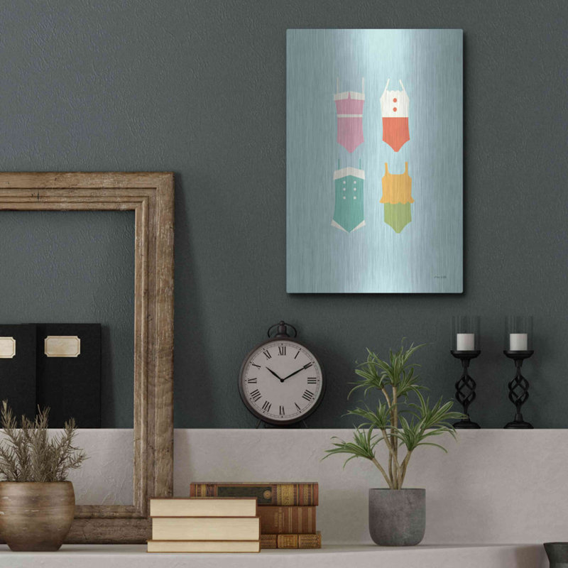 Luxe Wall Art «Summer Bathing Suits Blue» par Ann Kelle Designs, art mural en métal, H 16 po x l 12 po