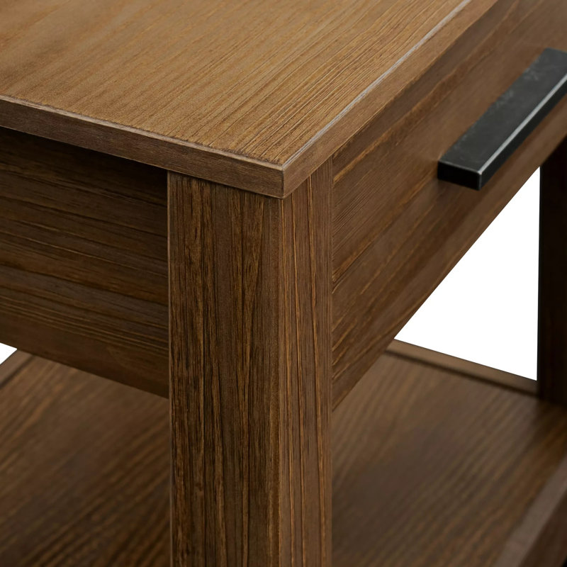 Loft 1 - Drawer Solid Wood Nightstand, Brushed Mocha