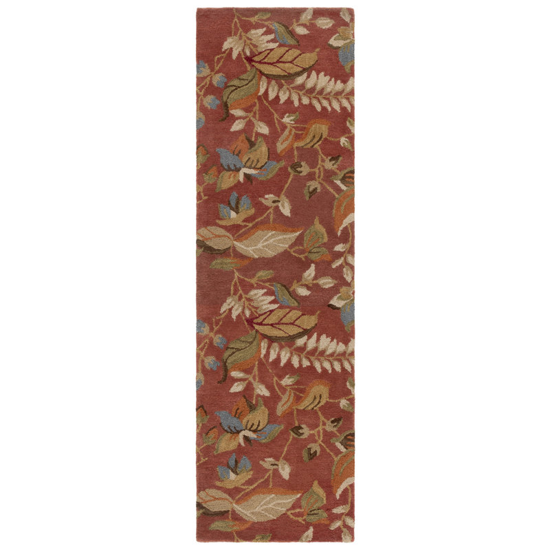Emrick Blossom Hand Hooked Wool/Cotton/Latex Floral Rug in Rust, Runner 2'3" x 8'