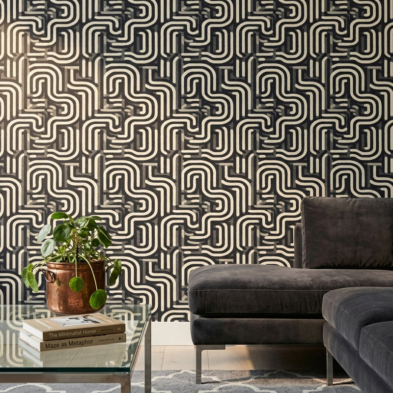 Papier peint à motif géométrique abstrait à motif de labyrinthe, Peler et coller