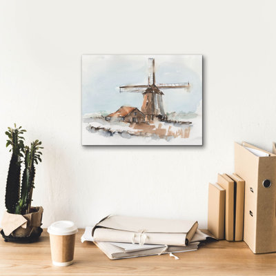 'Windmill Watercolor 1'  by Ethan Harper Canvas Wall Art