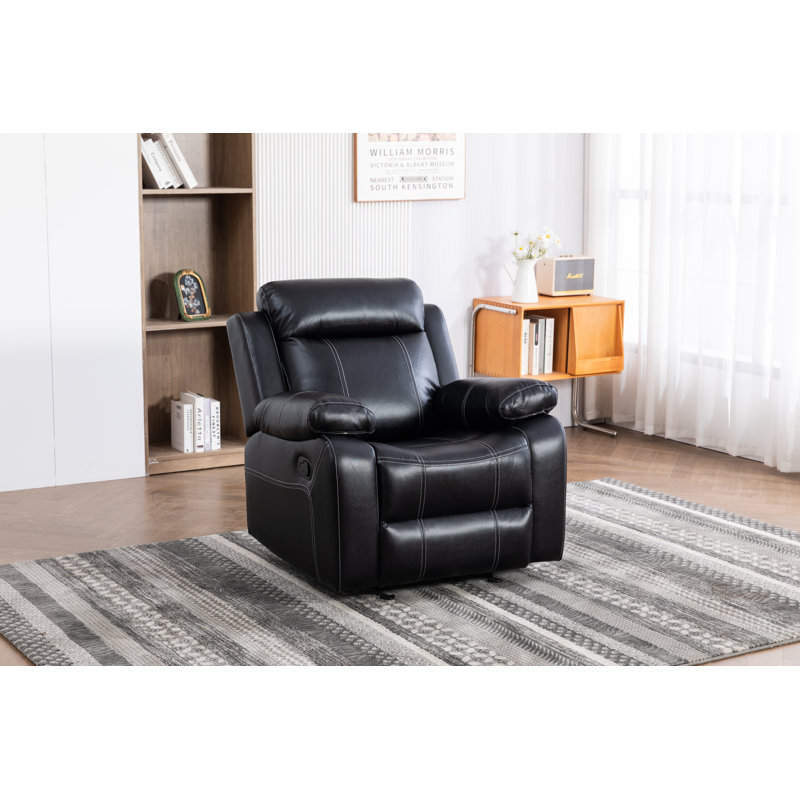 Tegmen Faux Leather Recliner, Black Faux Leather