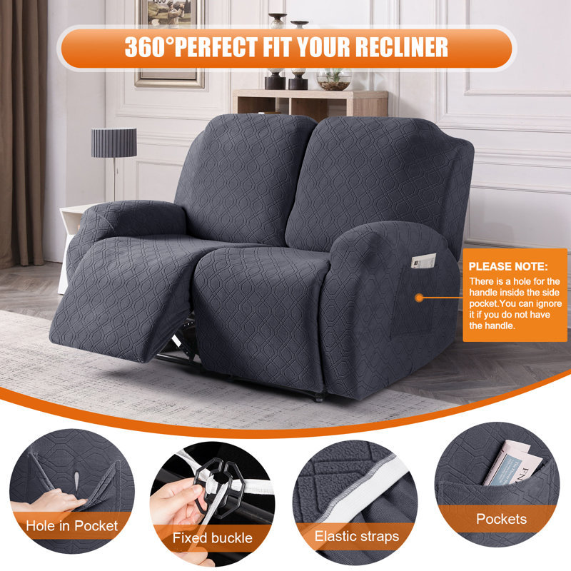  Housse pour canapé inclinable et extensible 2 places Wald, Velours gris foncé