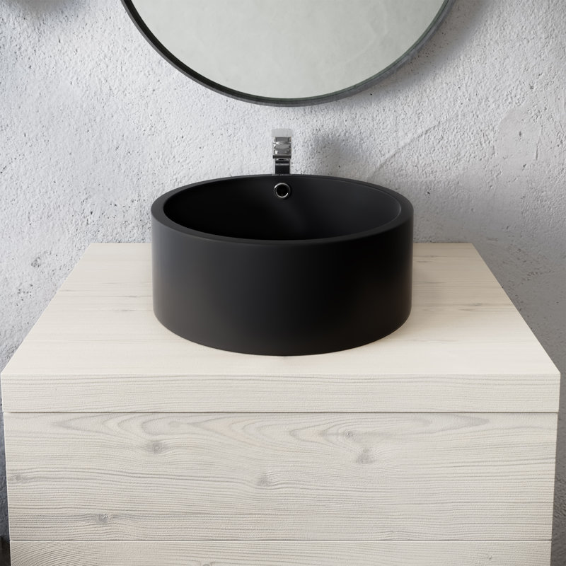 Monaco Round Ceramic Bathroom Vessel Sink, Matte Black