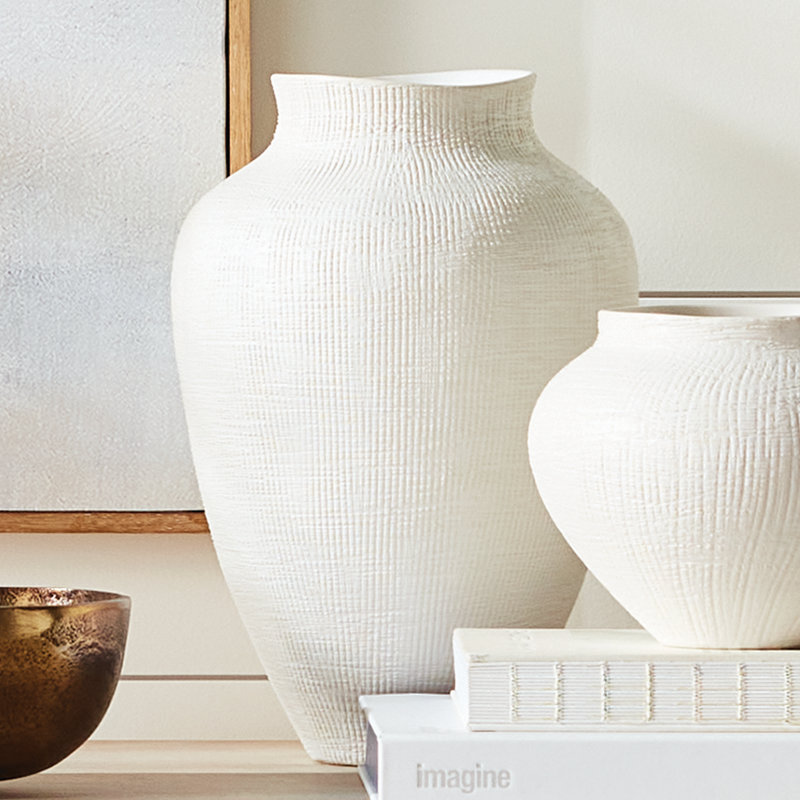 BB OJAI VASE SMALL, White, 11.25" H x 8" W x 8" D