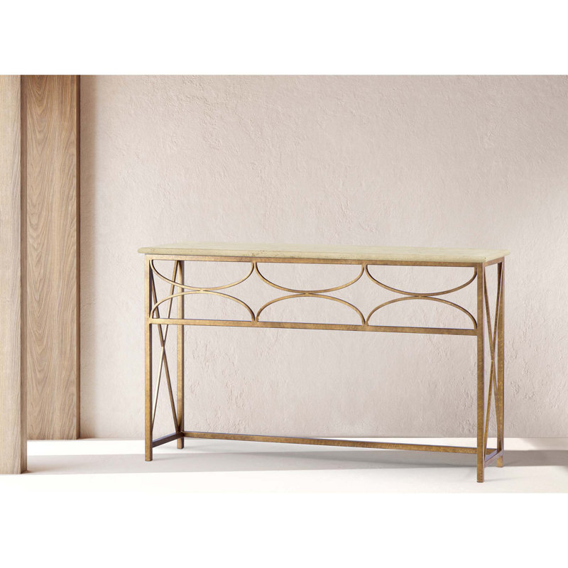 Diamond Console Table, Lite Travertine, Royal Gold
