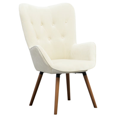 White Velvet Chair With Button Tufting - Solid Wood Legs, Luxury Foam Fill Back Detail, Cushioning