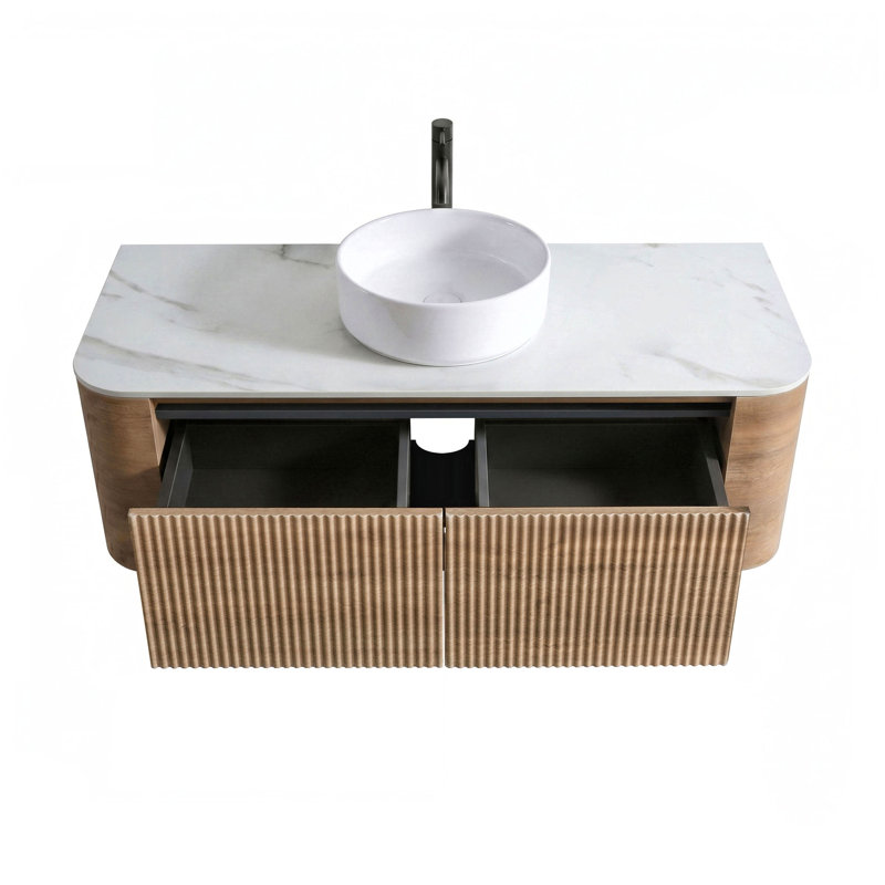 Meuble-lavabo flottant 48 po avec lavabo vasque et porte-serviettes 48 po, Honey Oak, Snow White