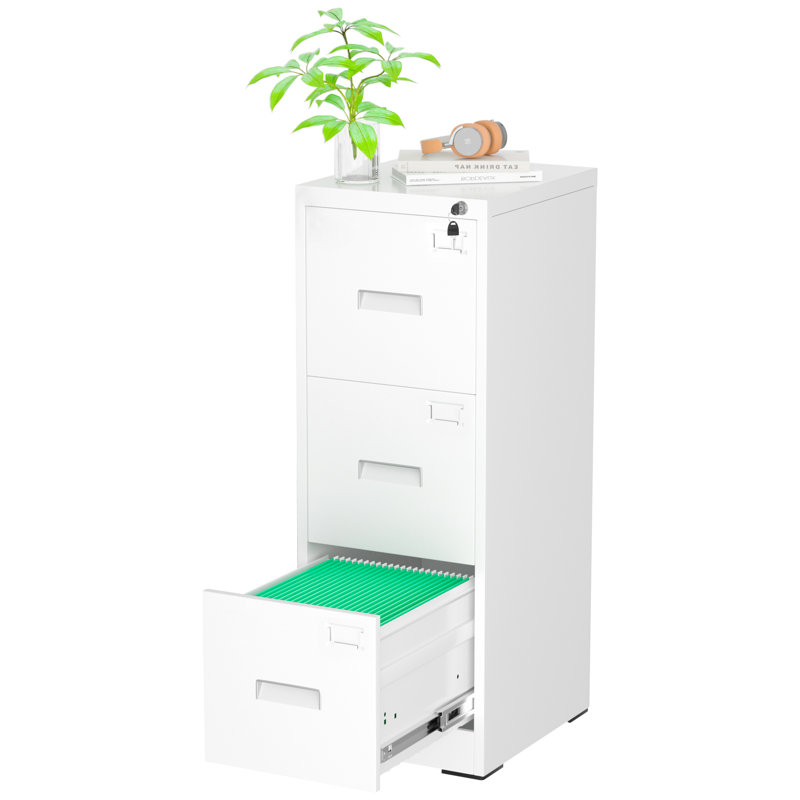 15'' Wide 3 Drawer Metal Vertical Storage File Cabinet with Lock, White