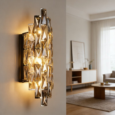 Smoky Gray Crystal Wall Sconce - Modern Luxury Fixture For Indoor Lighting