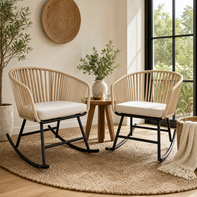 Ensemble de chaises berçantes modernes en métal avec coussins résistants aux rayons UV (ensemble de 2) Ecolistro - Mobilier de jardin extérieur