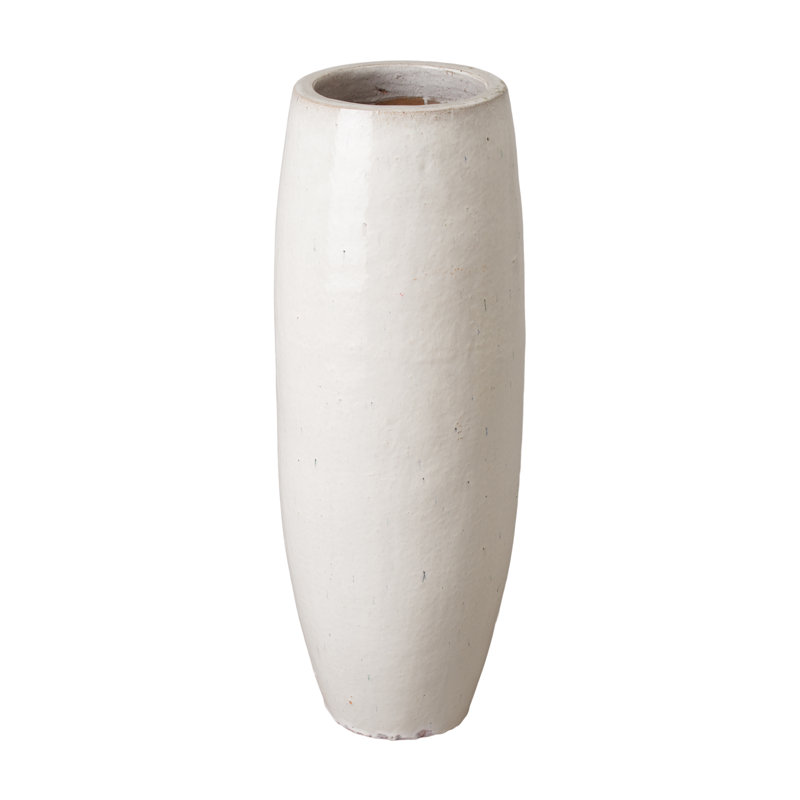 Vase de table intérieur / extérieur en céramique, Blanc vieilli, H 37 po x l 13 po x P 13 po