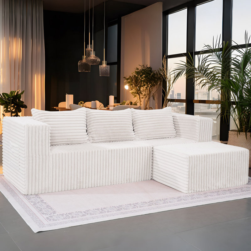 Canapé modulaire avec méridienne Boneless Cloud, Blanc