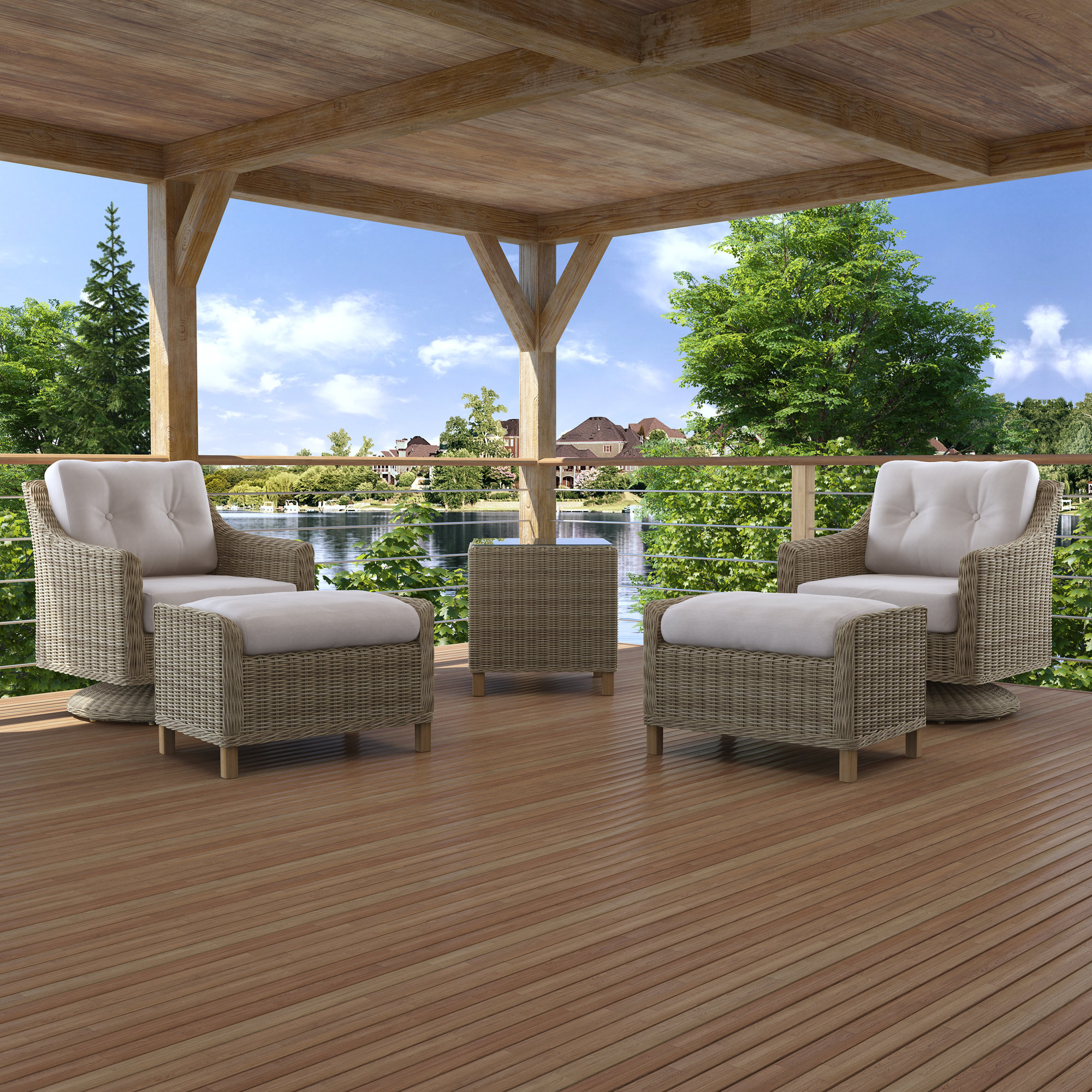 5 Piece Rattan Seating Group with Cushions