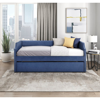 Lit de jour moderne avec couchette en tissu texturé et tissu d'ameublement 1 pièce