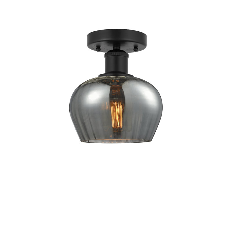 Plafonnier semi-encastré Noille Glass, Noir mat, Plaqué couleur fumée, H 8,25 po x l 6,5 po x P 6,5 po