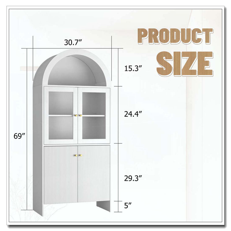 Arch Design Storage Cabinet With  LED Lighting, White