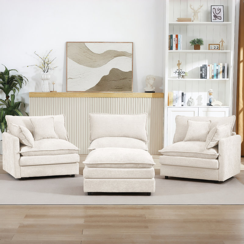 Ensemble de canapé modulaire en chenille de confort en forme de L avec repose-pieds mobile