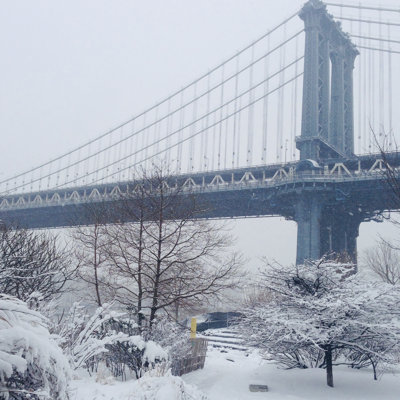 Manhattan Bridge After A Snow Storm - Wrapped Canvas Print
