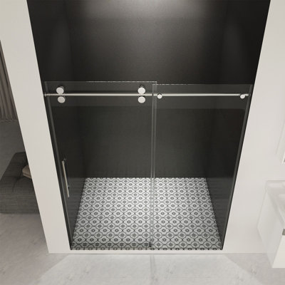 Porte de douche coulissante sans cadre avec verre trempé et revêtement facile à nettoyer