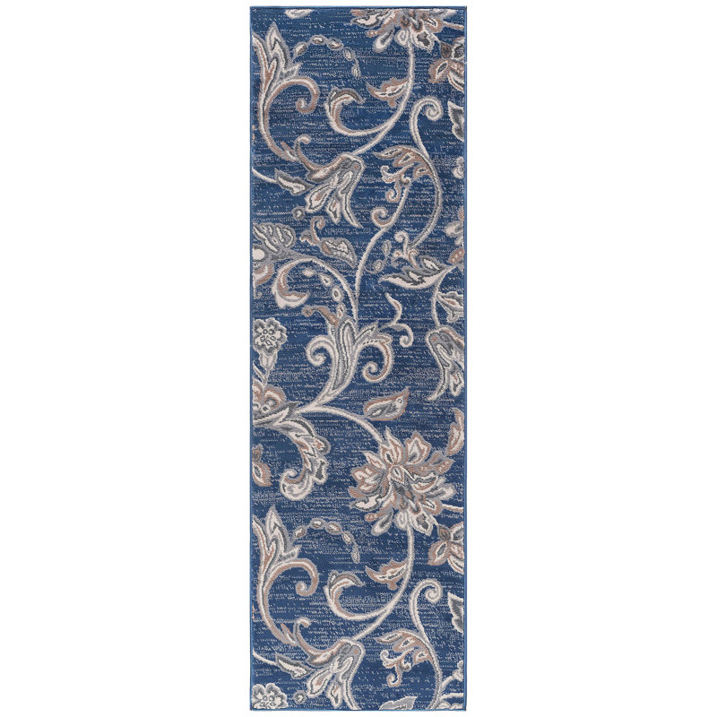 Wealden Dark Blue Transitional Floral Indoor Area Rug, Runner 2'3" x 7'3"