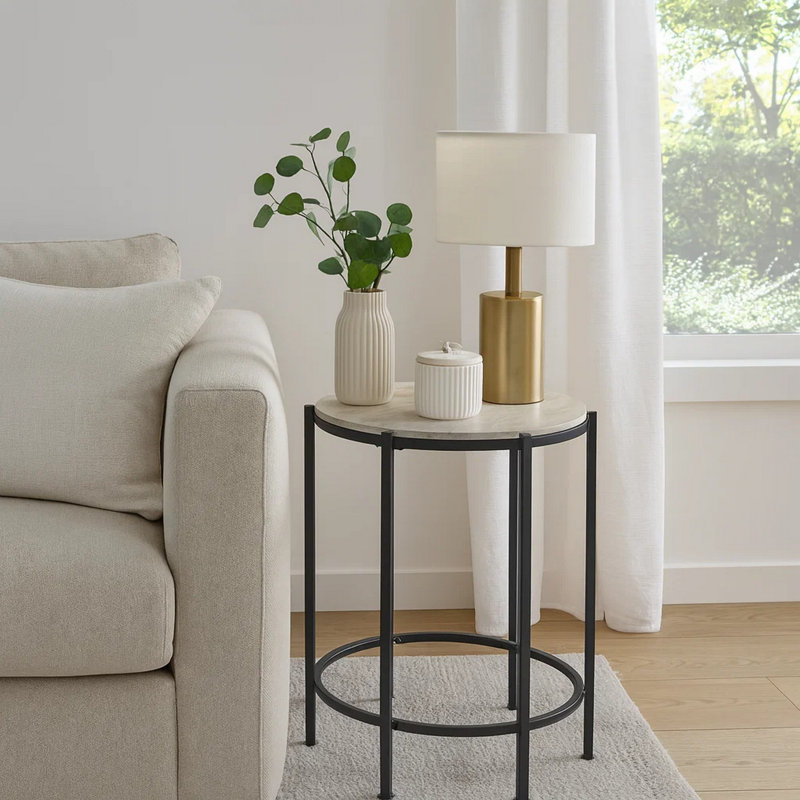 Accent Table, End, Round, Side Table, Small, Lamp, Living Room, Bedroom, Nightstand, Contemporary, White