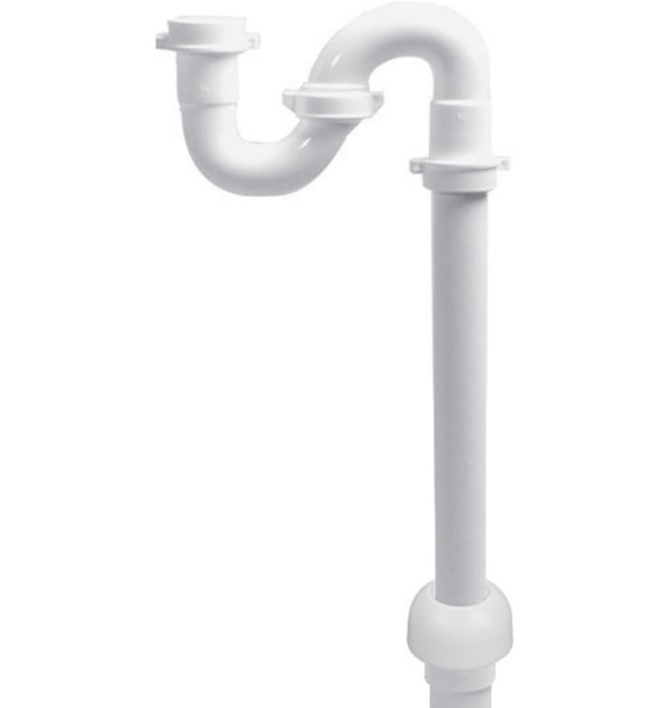 S-trap 1-1 / 2 "blanc avec adaptateur Marvel, écusson et rondelle TPR pour évier