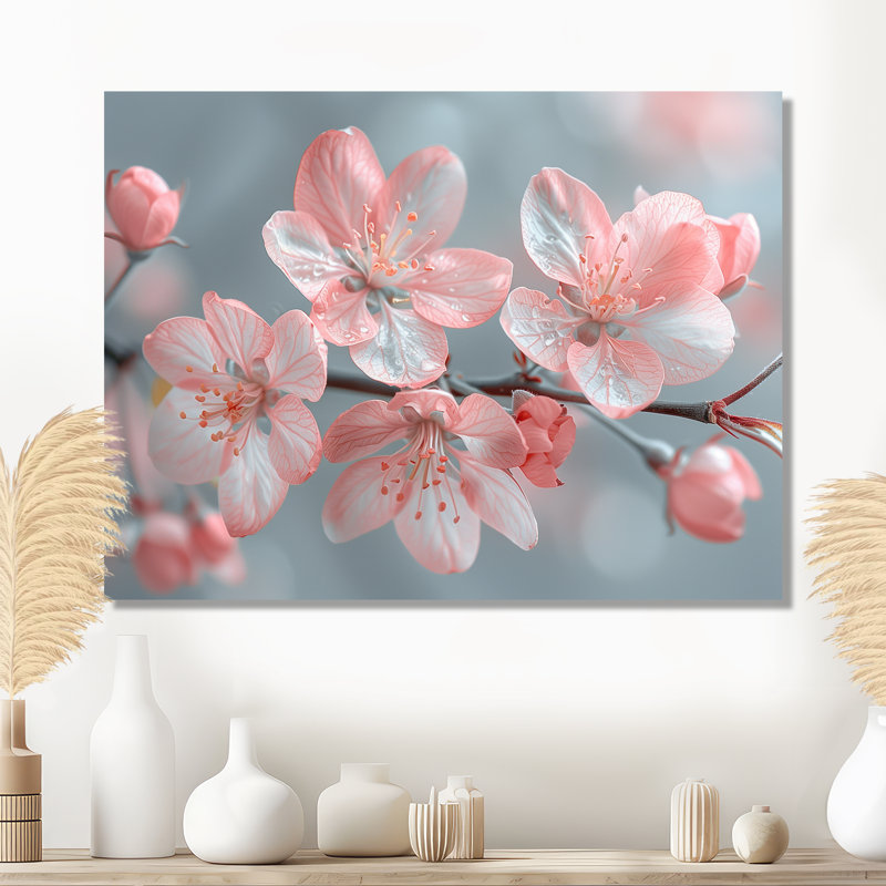 «Rose Apple Blossom Spring Awakening I - Art mural fleur de pommier, Sans cadre, métal, H 16 po x l 32 po