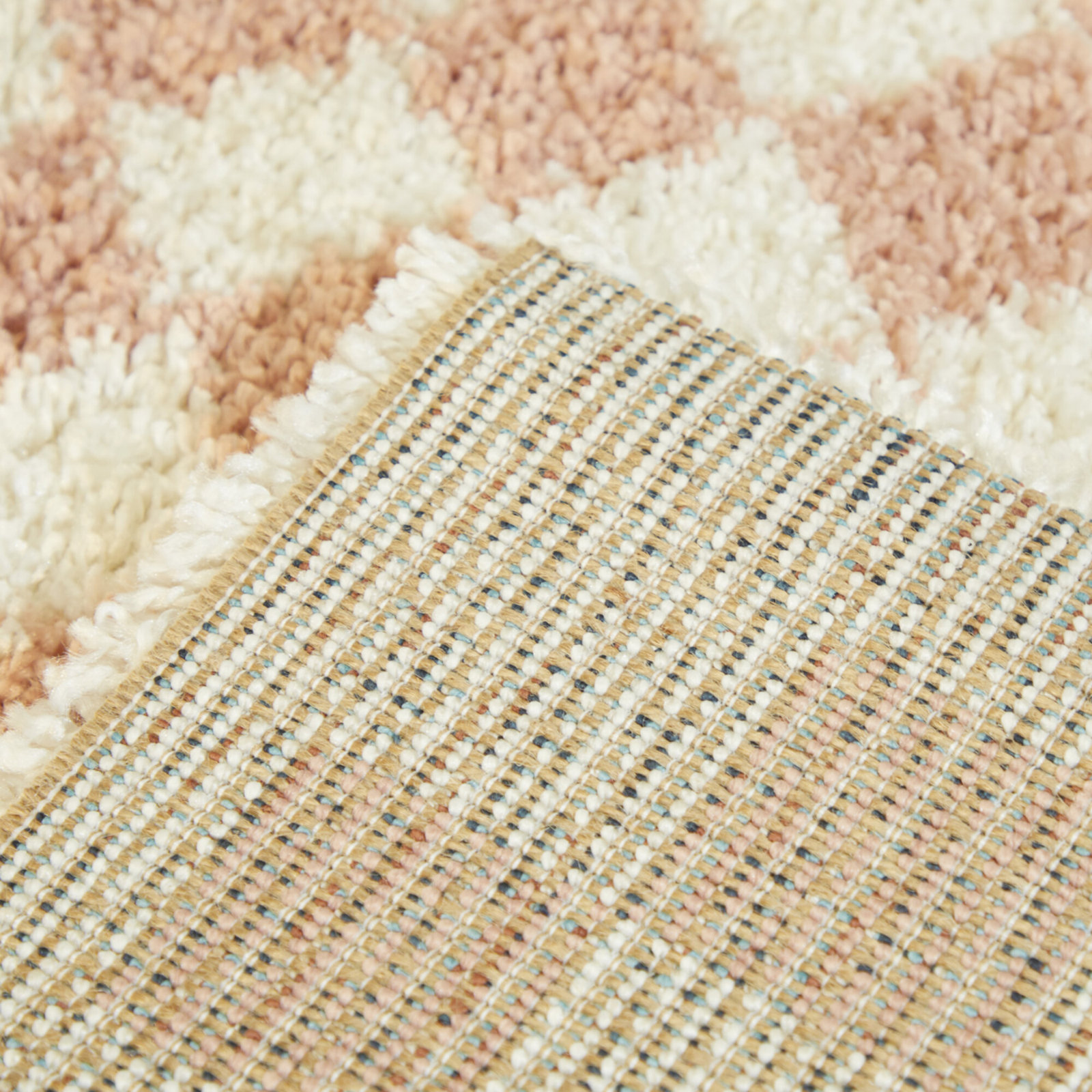 Walker Pink Cream Checkered Shag Rug, Runner 2'2" x 10'