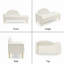 Chaise longue moderne à dossier incurvé d'inspiration arc-en-ciel avec pieds fuselés en bois, lin crème-236098289